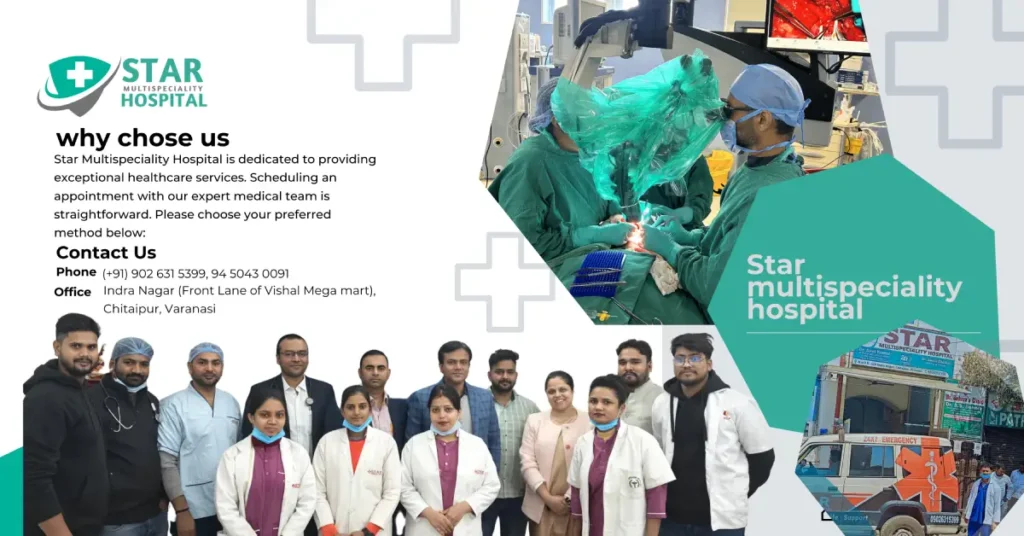Star Multispeciality Hospital main building in Chitaipur, Varanasi
