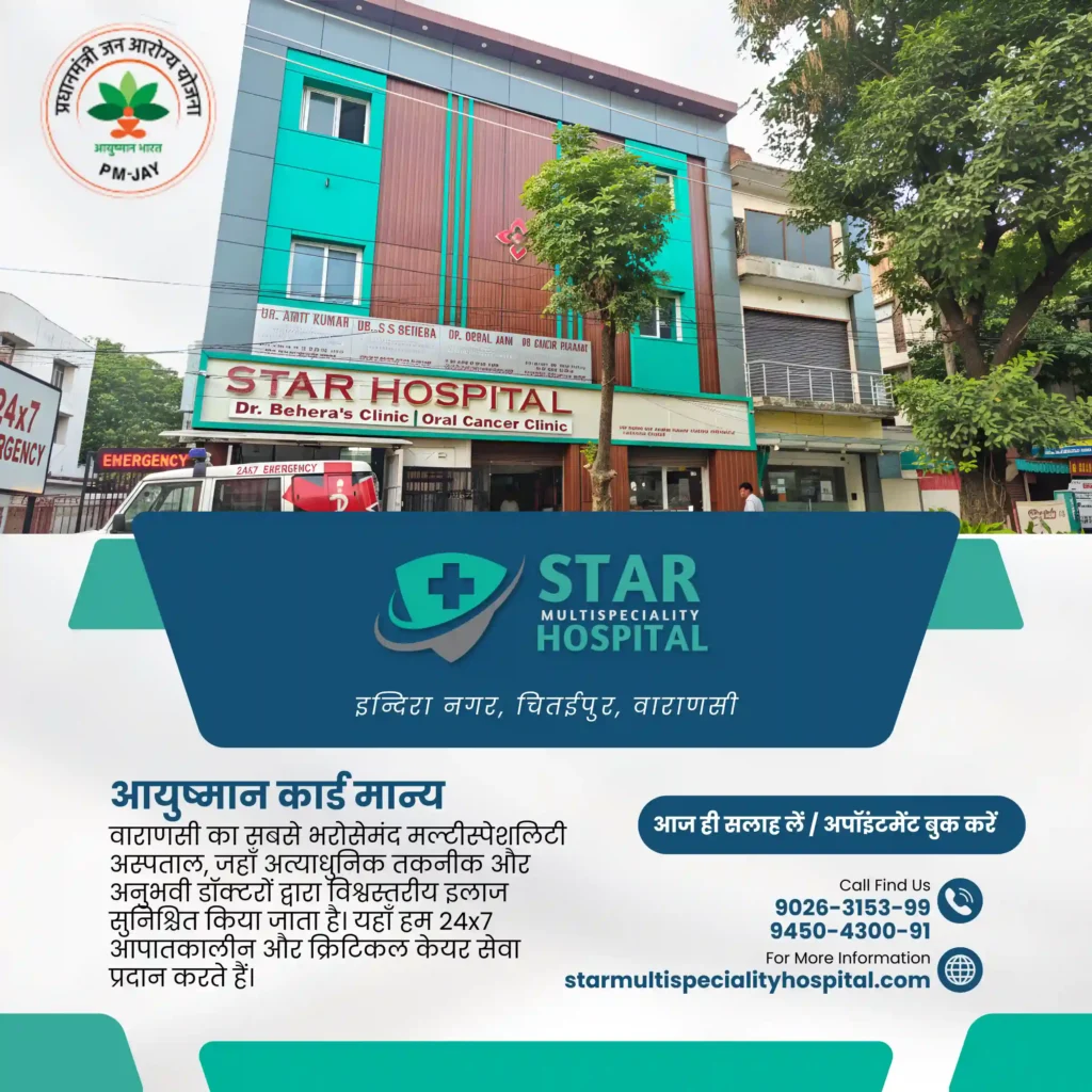 Exterior of Star Multispeciality Hospital, the best hospital in Varanasi for emergency and surgery.